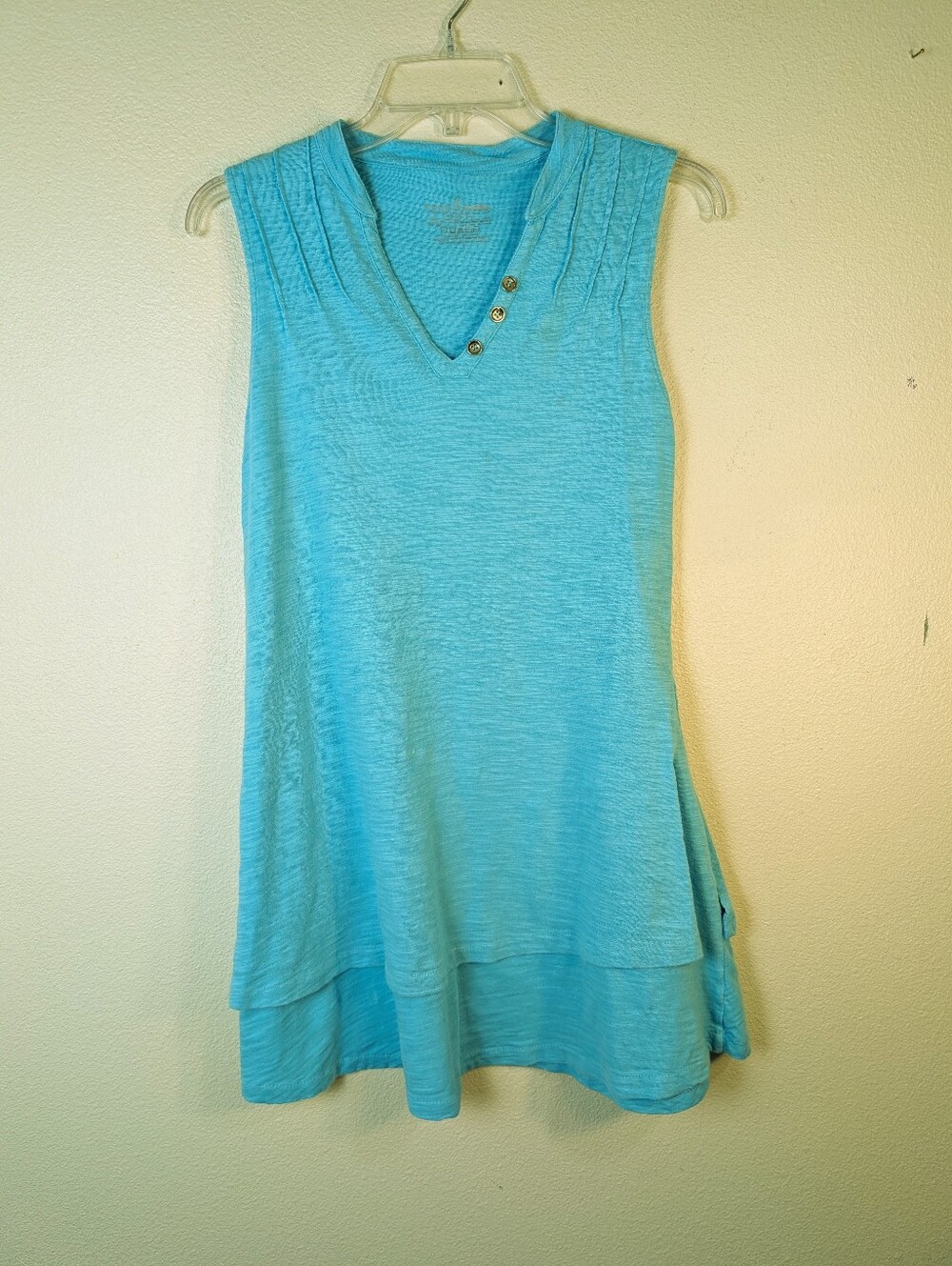 Neon Buddha Sleeveless Turquoise Mini Dress Tunic Layered Style Sz S